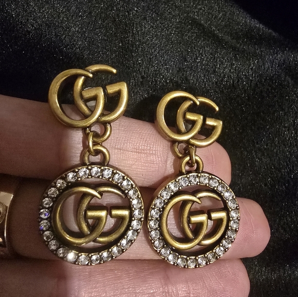 18kgp Gucci Gold and Silver Crystal Logo Earrings - Picture 6 of 7